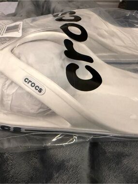 CROCS White Slide Sandals with navy Logo